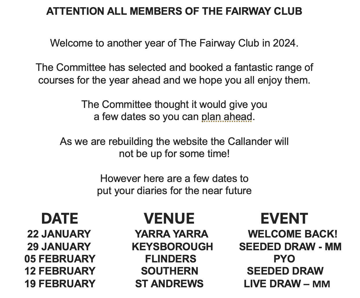2023 (CALLANDER*) The Fairway Club